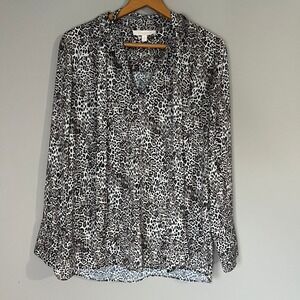 ETCETERA Satin Long Sleeve Blouse‎ Size 8 Animal Print Timeless